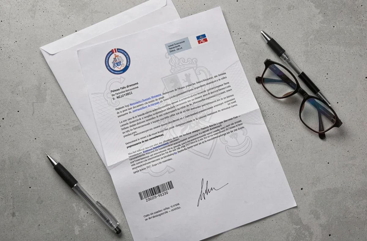 Gros plan d'un courrier officiel DGT avec éléments de sécurité visibles comme le sceau et le code-barres