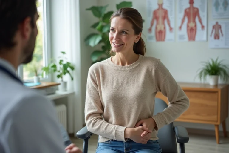 Femme assise en consultation médicale avec un médecin