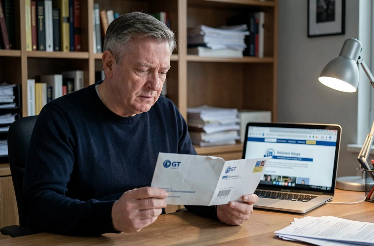 Homme comparant deux enveloppes pour identifier un vrai avis d'amende DGT d'un faux courrier