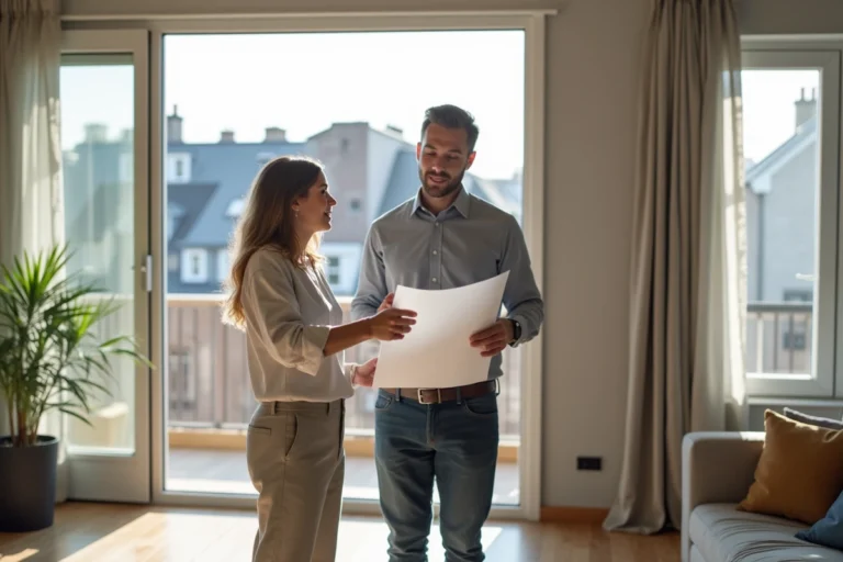 Jeune couple en appartement à Vannes avec plans