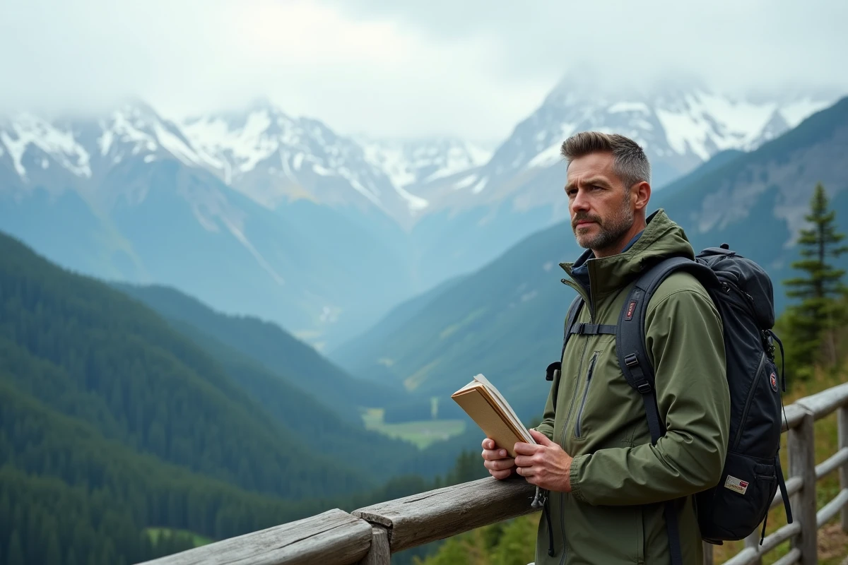 Voyageur contemplant un paysage de montagne lors d'un tour du monde en pleine nature